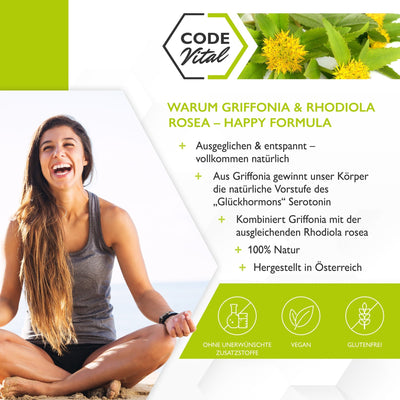 Griffonia & Rhodiola Rosea - Happy Formula - 100 % natürliche Glücks-Formel - CODE VITAL