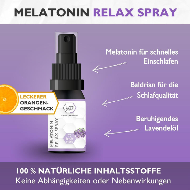 Melatonin Relax Spray + Lavendel + Baldrian - Booster-Spray für erholsamen Schlaf - CODE VITAL
